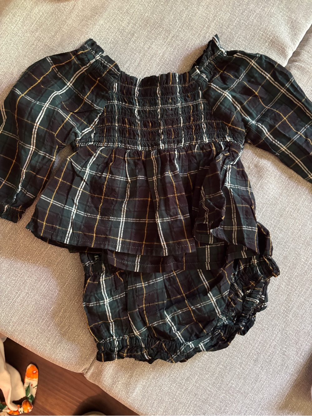 Old Navy Black Plaid Smocked Top and Bloomers Set